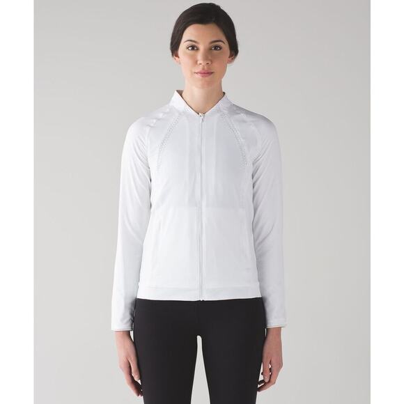 Lululemon Hit It Jacket White Laser Cut Perforated Zip Up Activewear Size 4 - Picture 1 of 14